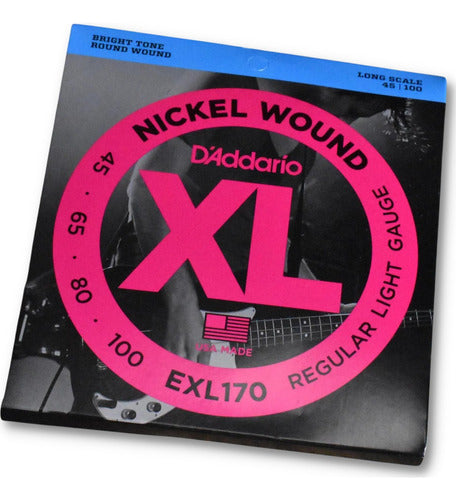 Jogo de Cordas para Baixo 045 - 100 D'addario EXL170 Nickel Original