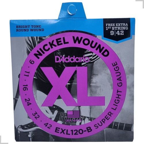 Jogo de Cordas para Guitarras 009 - 042 D'addario EXL120 Nickel Original