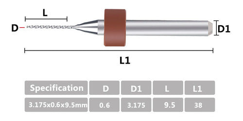 Kit 10 Brocas 0,6mm Pcb Micro Retifica Cnc Router W Alloy